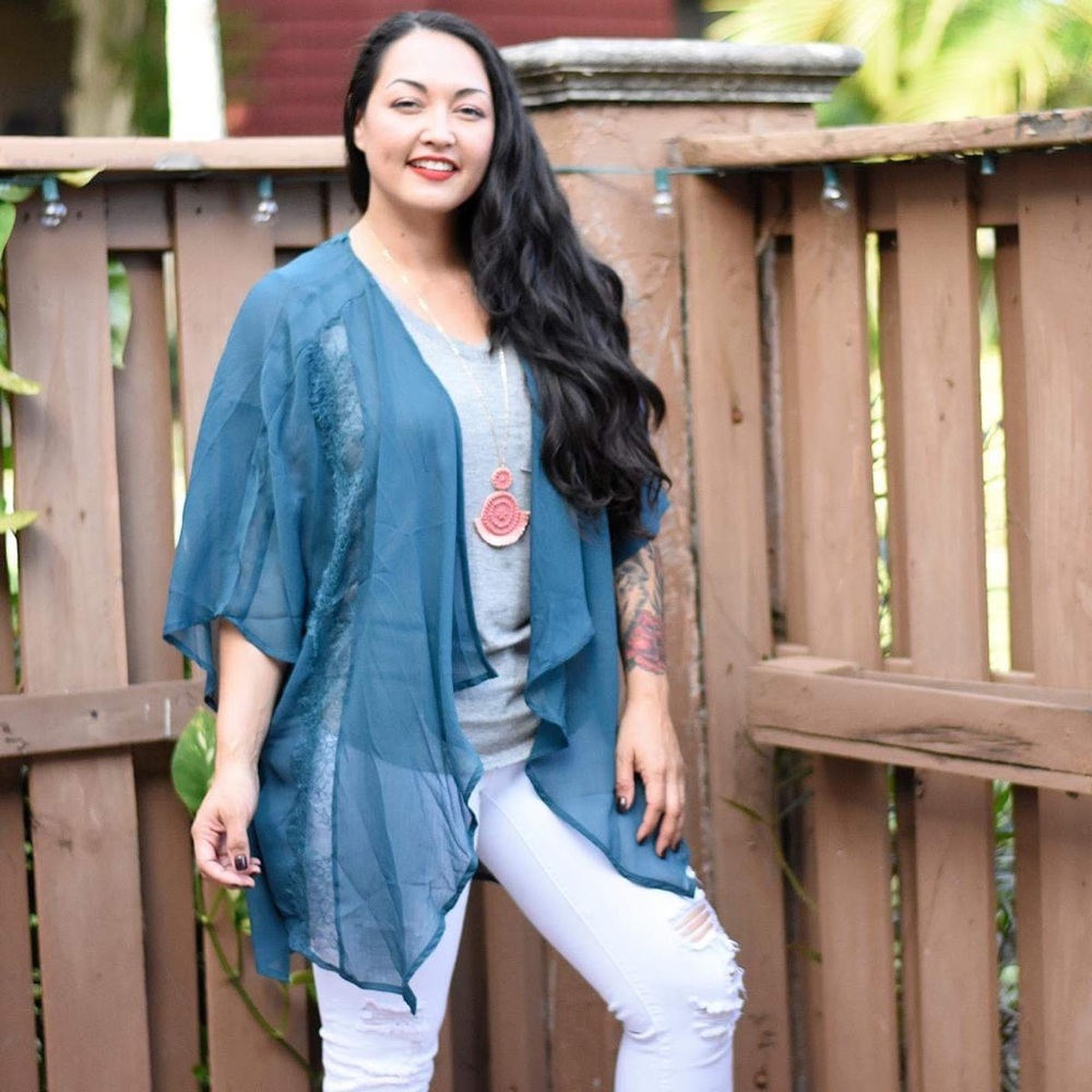 Teal Lace Kimono - Picture 2 of 6